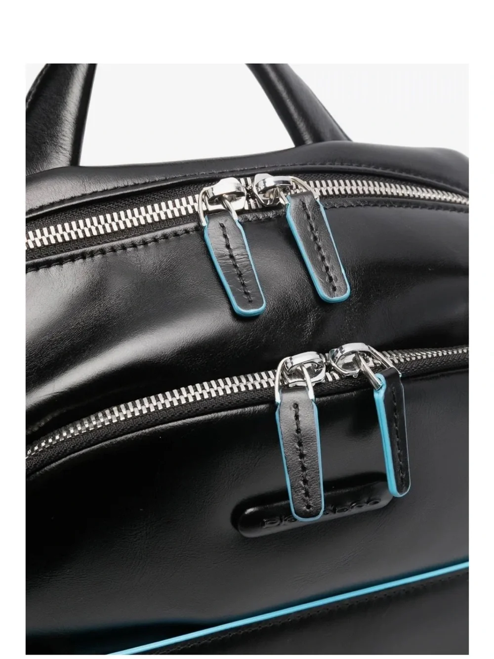 Piquadro Leather Backpack with Blue Trim